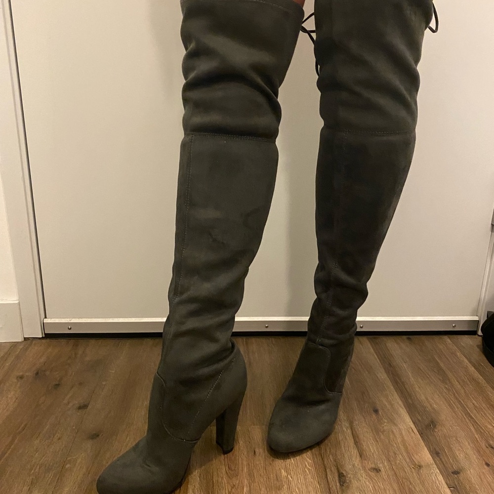 Dark Grey Over the Knee Boots